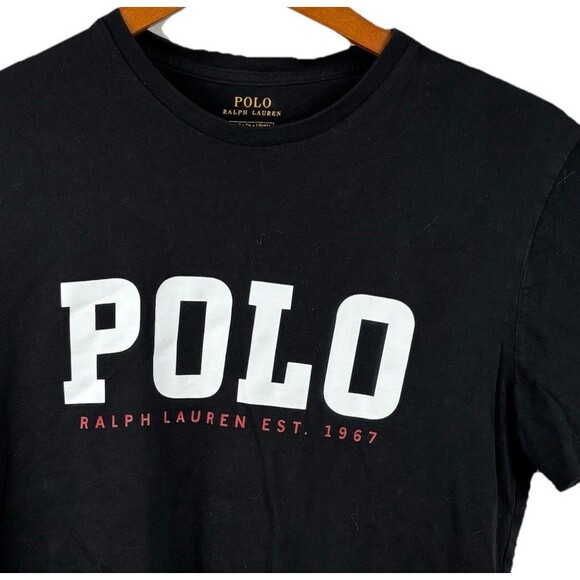 Polo Ralph Lauren Shirt Small Black Crew Neck  Graphic POLO est 1967 Short Sleev - Picture 1 of 4